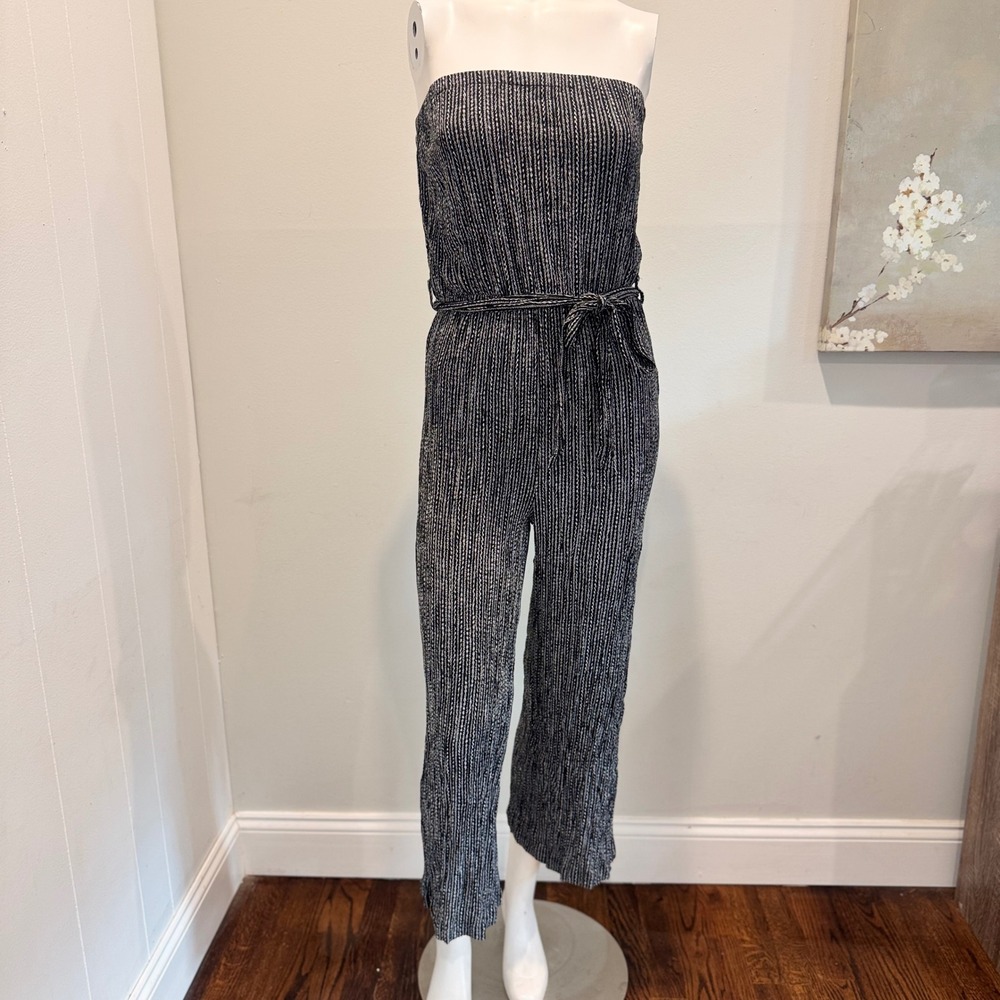 Simplee Black & White Jumpsuit Strapless Belted Chic | Size M